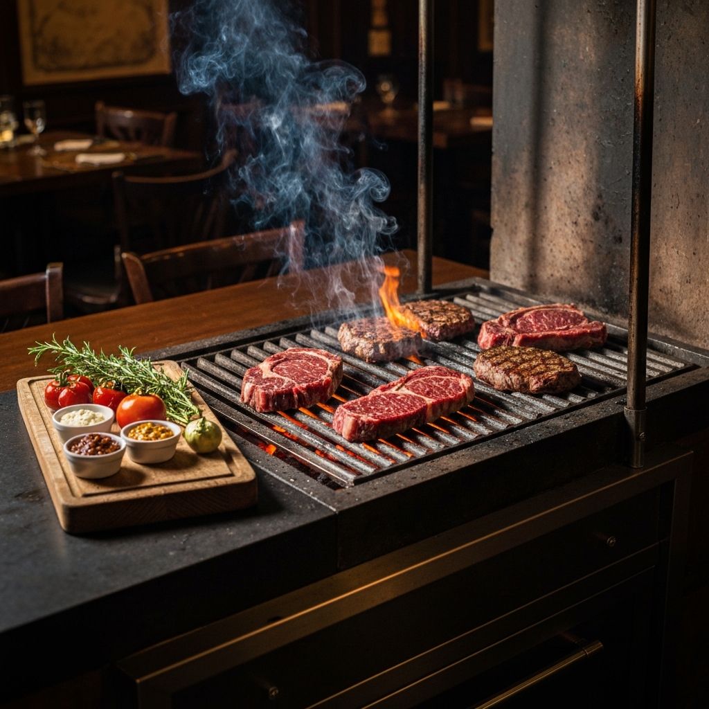 Parrilla tradicional com carnes grelhando